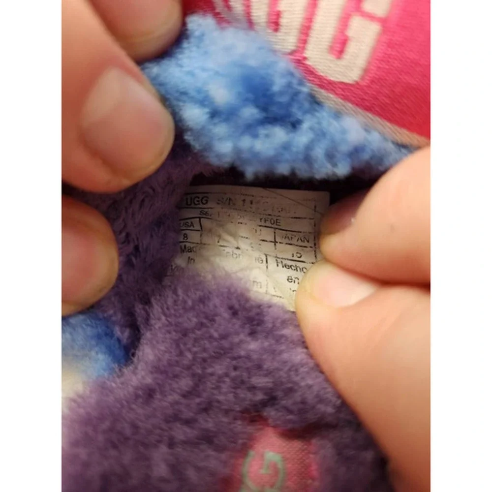 UGG Girls Fluff Yeah Slide Slipper‎ Multi-Color Back Strap Fur Trim Slip On 8